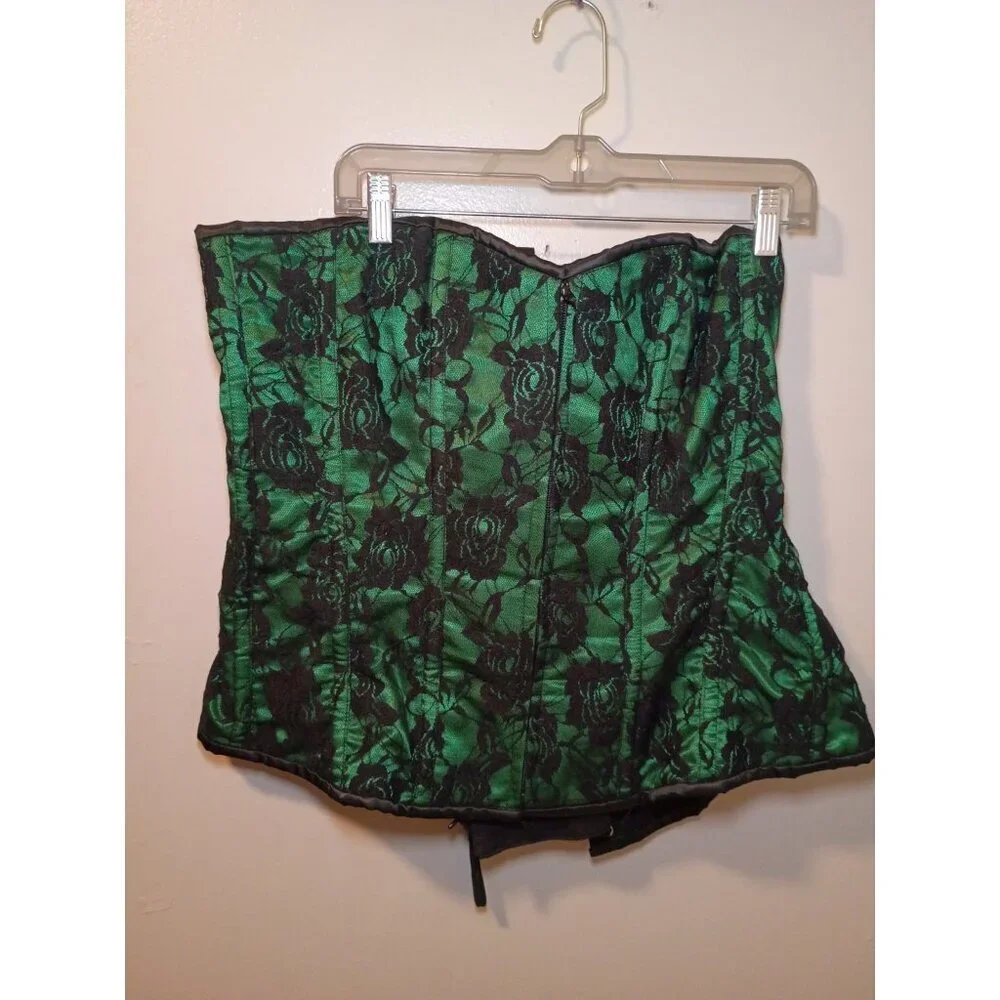 Lavish By Daisy Corsets Plus Size 3XL Women’s Lingerie Green Black Lace Floral